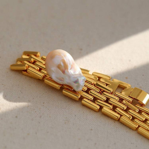 Baroque Pearl Long Tassel Watch Chain Bracelet - Zafari Studio Jewelry